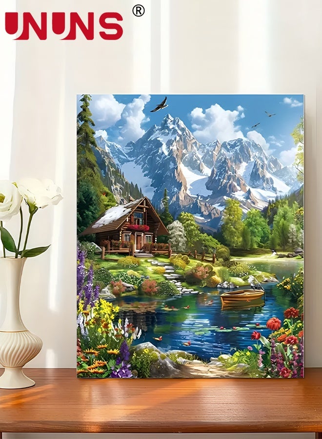 UNUNS رسم بالأرقام بنفسك، مجموعة رسم مناظر طبيعية للغابات بالأرقام للبالغين، مع إطار، منظر جبلي للرسم الأكريليكي DIY كهدايا لتزيين جدران المنزل، 40X50CM - Image 2
